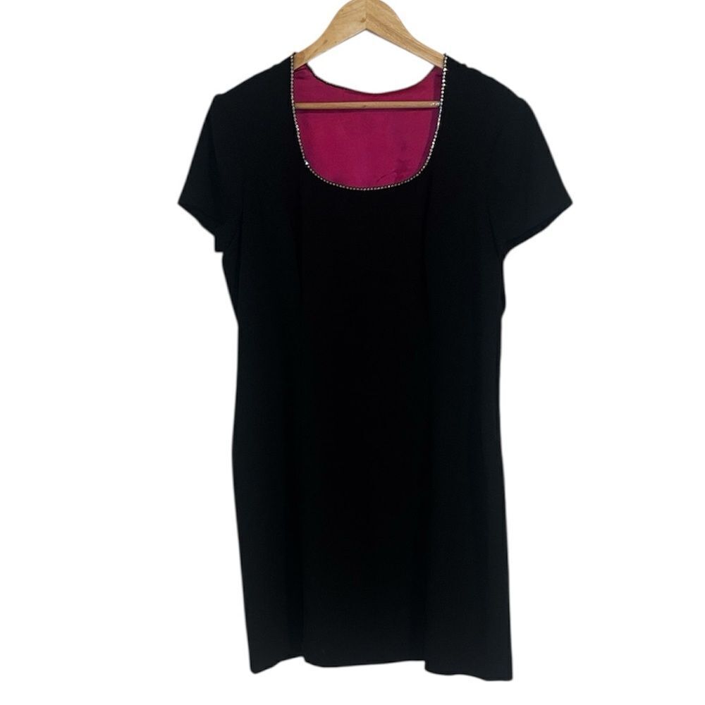 CDC Vintage Black Dress, rhinestone neckline, elegant, 14